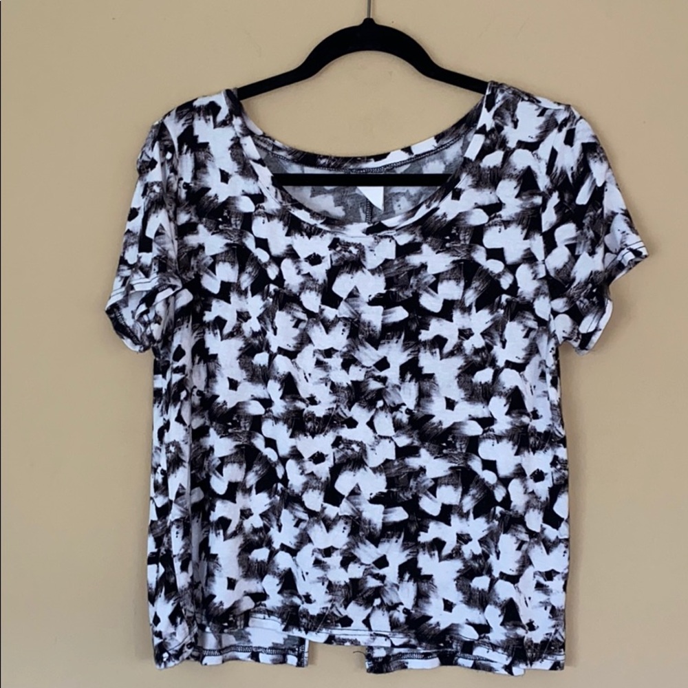 Black and White flowered top with open back